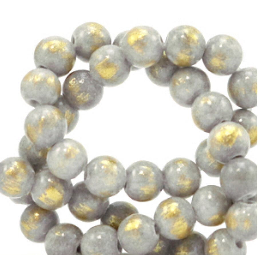 6mm natuursteen kralen light grey gold