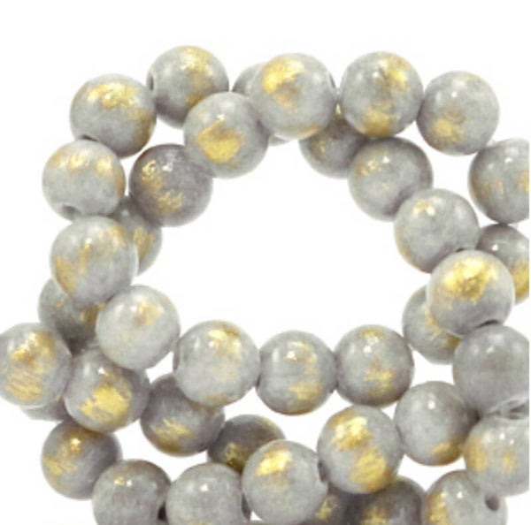 6mm natuursteen kralen light grey gold