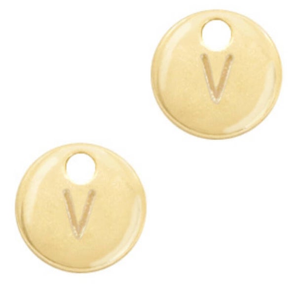 Metaal bedel initial V goud (nikkelvrij)