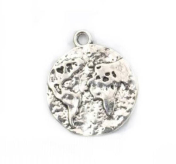 Bedel wereld kaart zilver. 18mm
