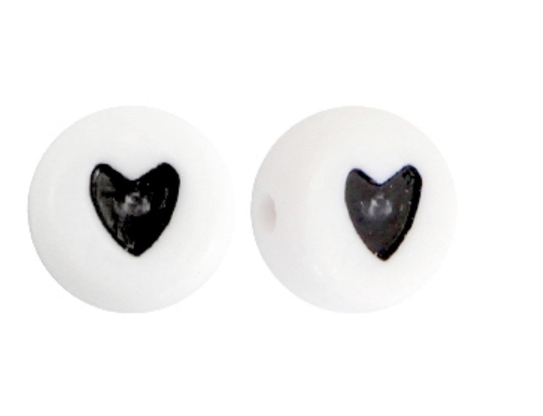 Letter kralen hart zwart / wit 7mm 10 stuks