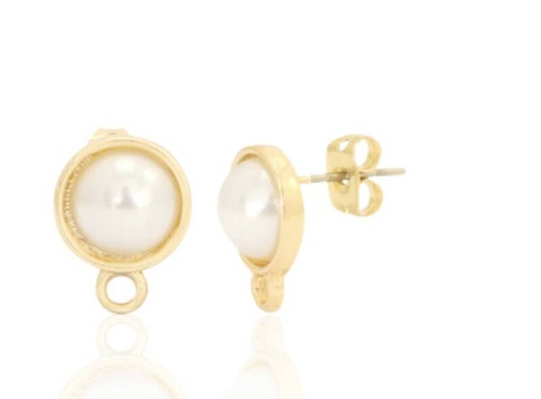 Metaal onderdelen DQ oorstekers rond 10mm pearl met oogje Goud (nikkelvrij)