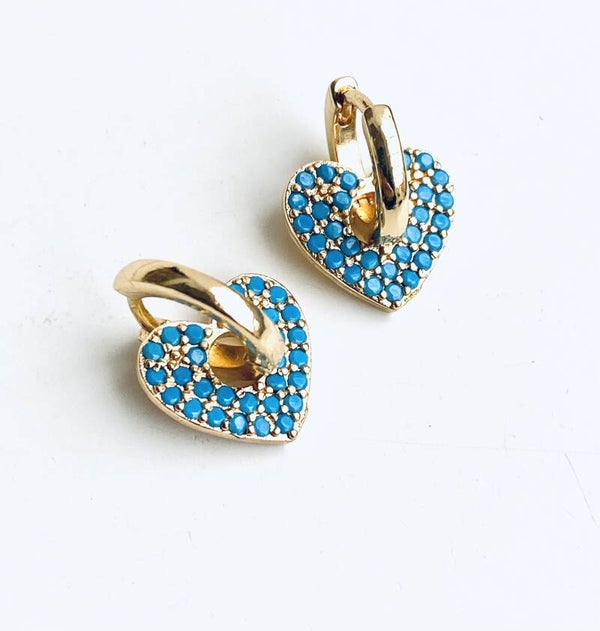 Earring blue  Hearts zirkonia Gold