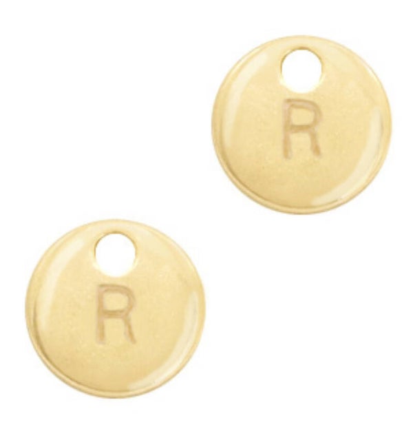 metaal bedel initial R goud  (nikkelvrij)