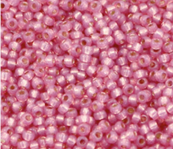 Miyuki rocailles 11/0 2mm silverlined Alabaster dyed dark rose