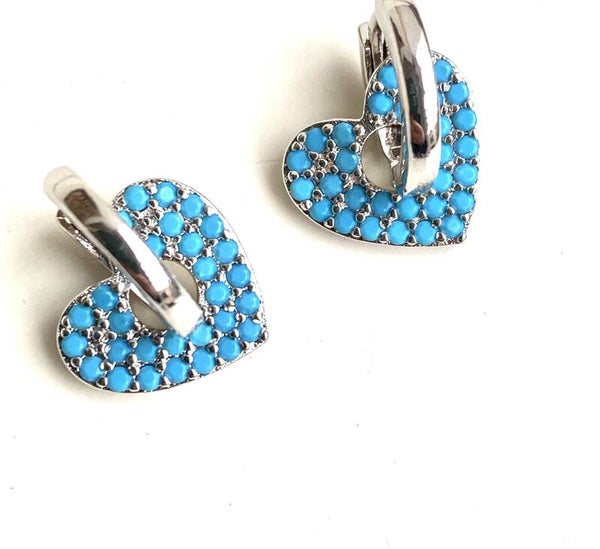 Earring blue  Hearts zirkonia Silver