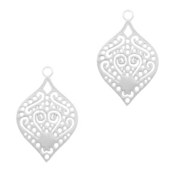 Bohemian hanger druppelvorm zilver 24x15 mm 