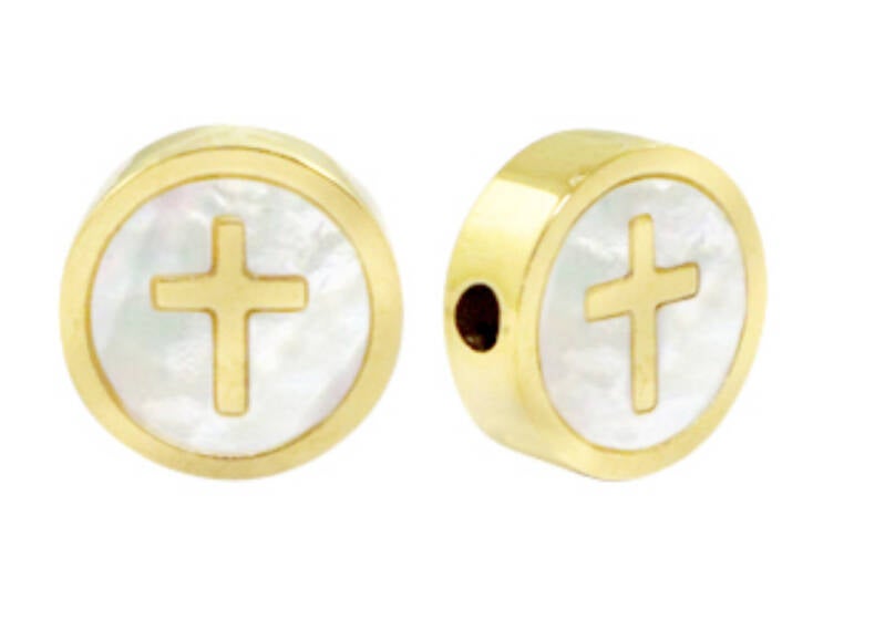 Stainless steel kralen schelp met kruis Goud