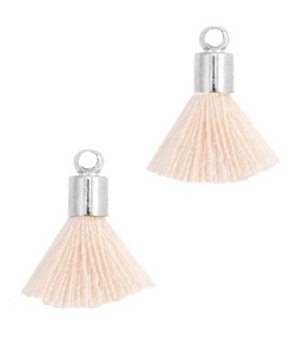 Ibiza style mini kwastjes zilver- light peach met eindkap
