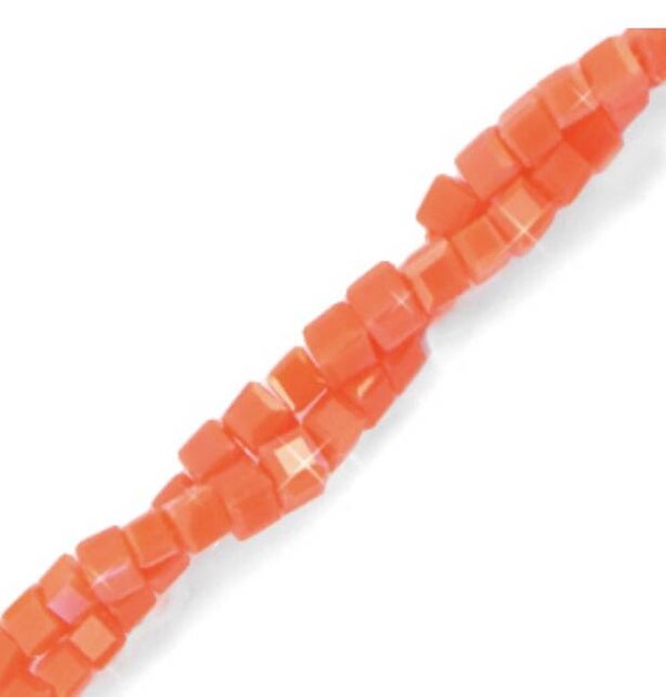 Facet kralen top quality cube 2x2mm Coral red-pearl shine coating