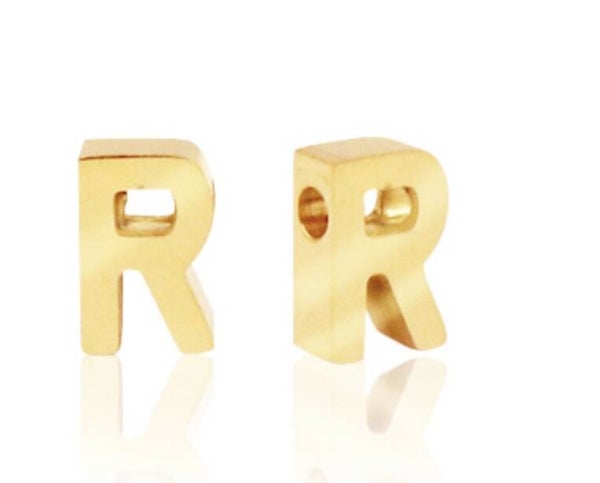 Stainless steel kraal / hanger Letter R goud 