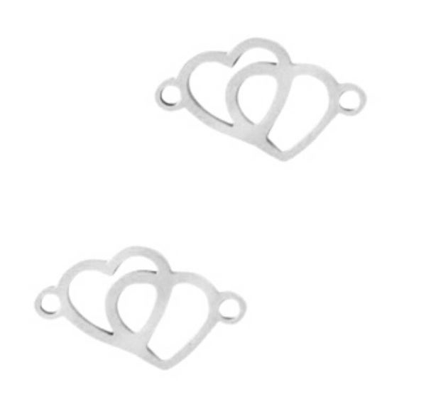 Stainless steel ( rvs ) tussenstuk Hearts zilver