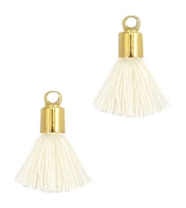 Ibiza style mini kwastjes goud- ivory white met eindkap