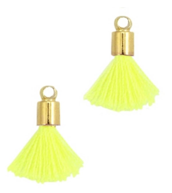Ibiza style mini kwastjes goud-neon geel met eindkap