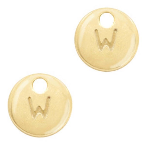 Metaal bedel initial W goud (nikkelvrij)
