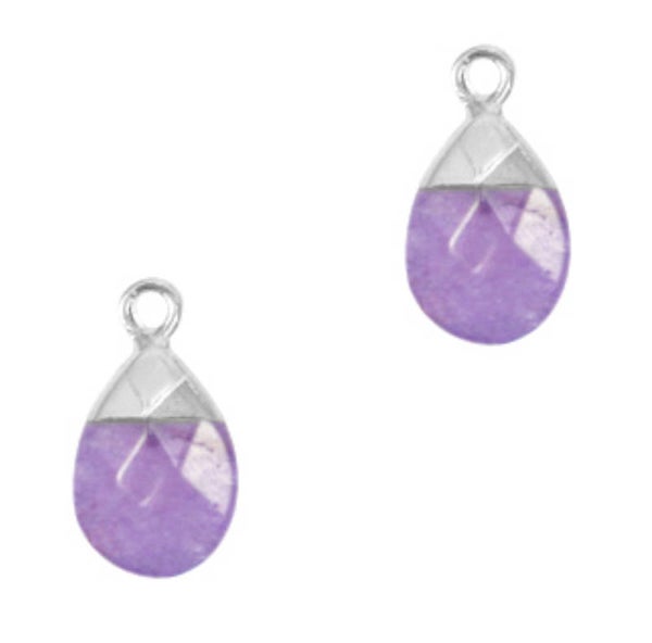 Natuursteen hanger Purple silver 18x10mm