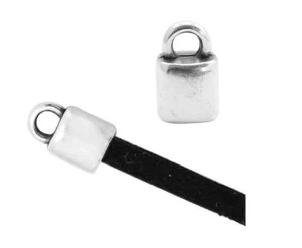 DQ metaal eindkapje voor 3mm plat leer/lint antiek zilver 