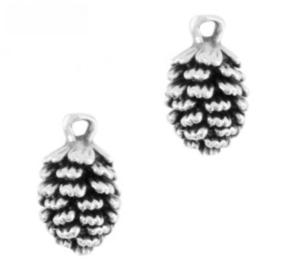 DQ bedel / hanger dennenappel zilver 