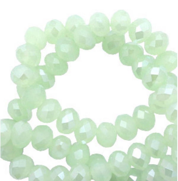 Facet kralen 4x3mm meadown turquoise green opal - pearl shine coating