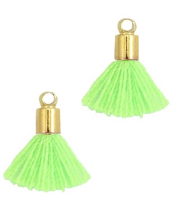 Ibiza style mini kwastjes goud- neon groen met eindkap