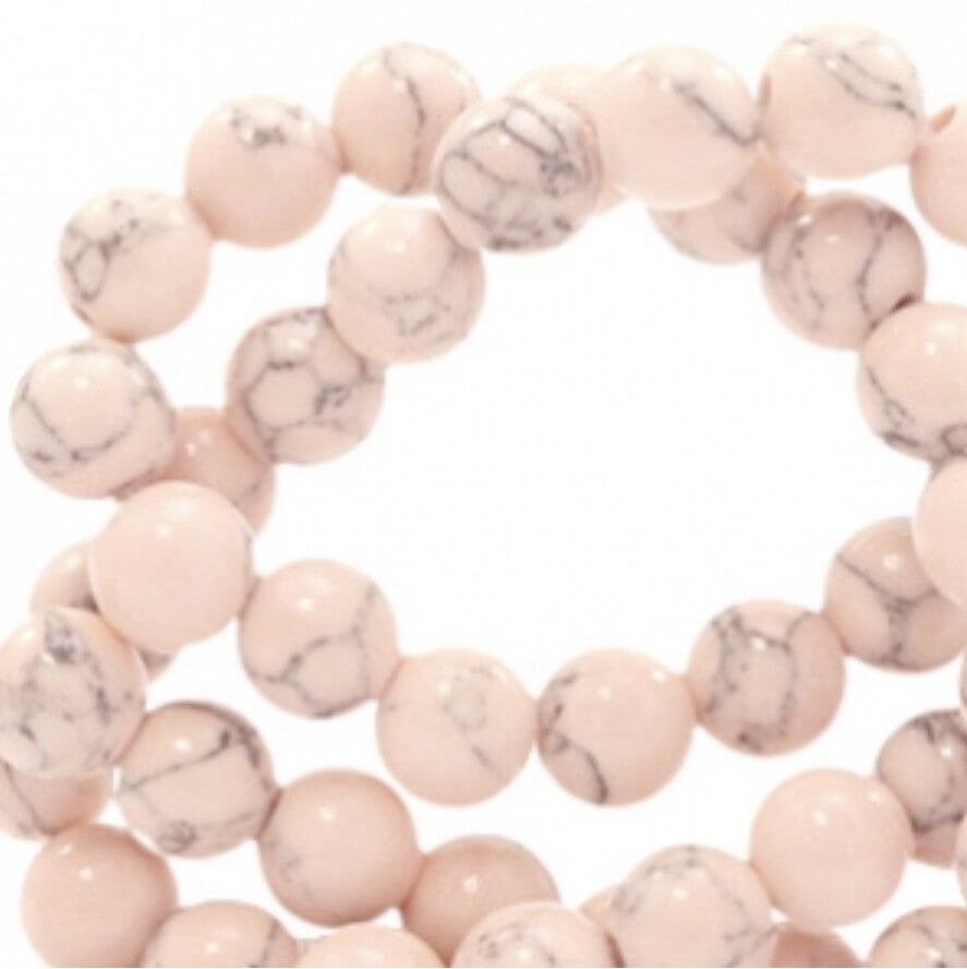 6mm natuursteen kralen Jade met Marble look Silky pink - grey