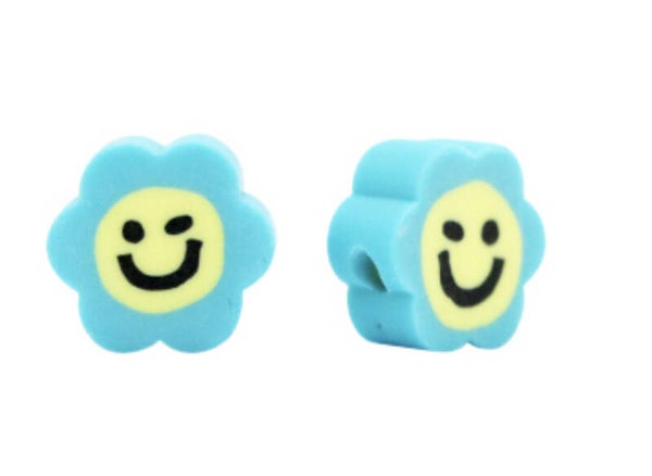 Polymeer kraal bloem smiley Blue