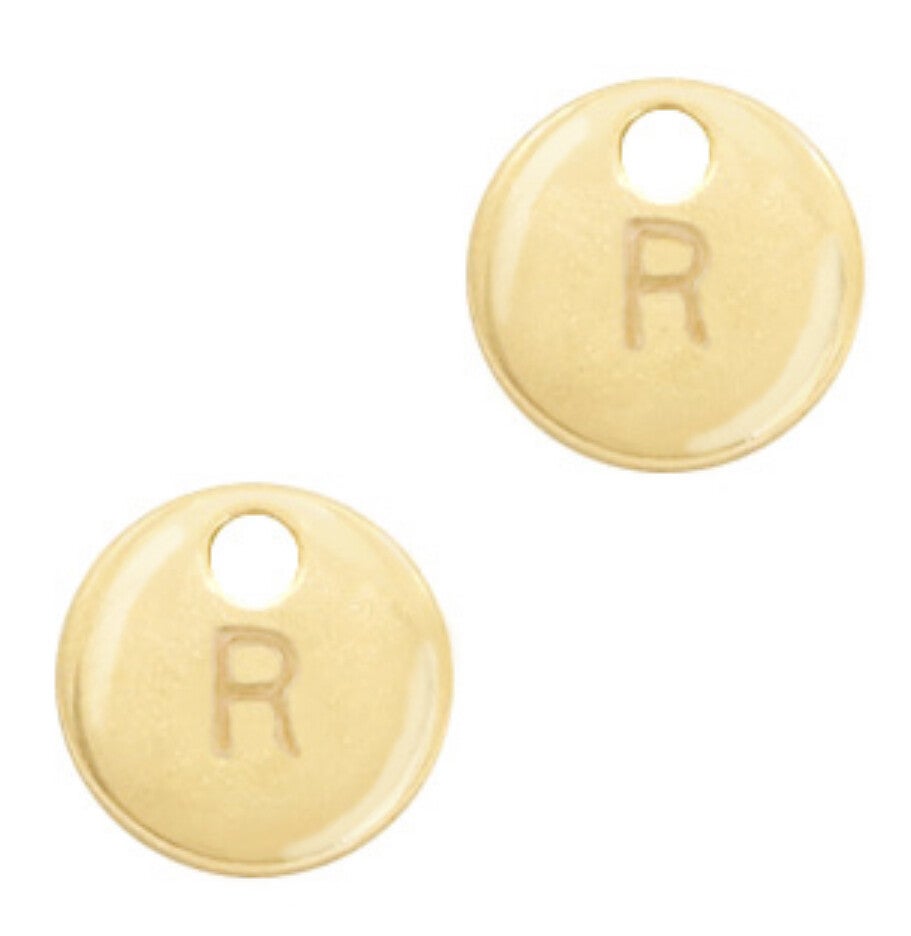metaal bedel initial R goud  (nikkelvrij)