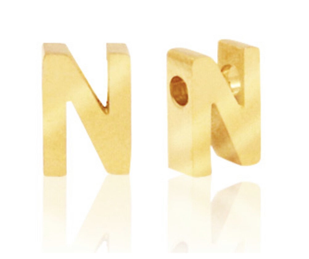 Stainless steel Kraal / Hanger Letter N Goud