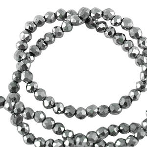 Facet kralen top quality rond. 2mm. Silver - pearl shine coating