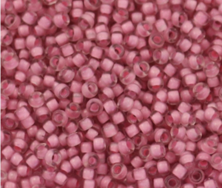 Miyuki rocailles 11/0 2mm Semi frosted lined raspberry lined crystal