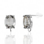 OORSTEKERS VAN CRYSTAL GLASS MET OOGJE BROWN-SILVER OVAAL