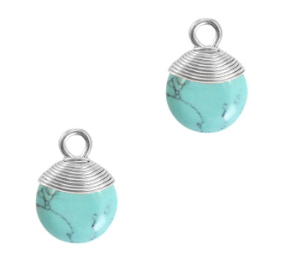 Natuursteen hanger wire wrapped Turquoise zilver