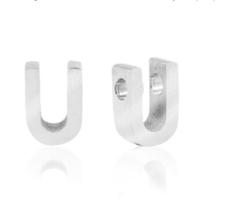 Stainless steel kraal / hanger Letter U zilver