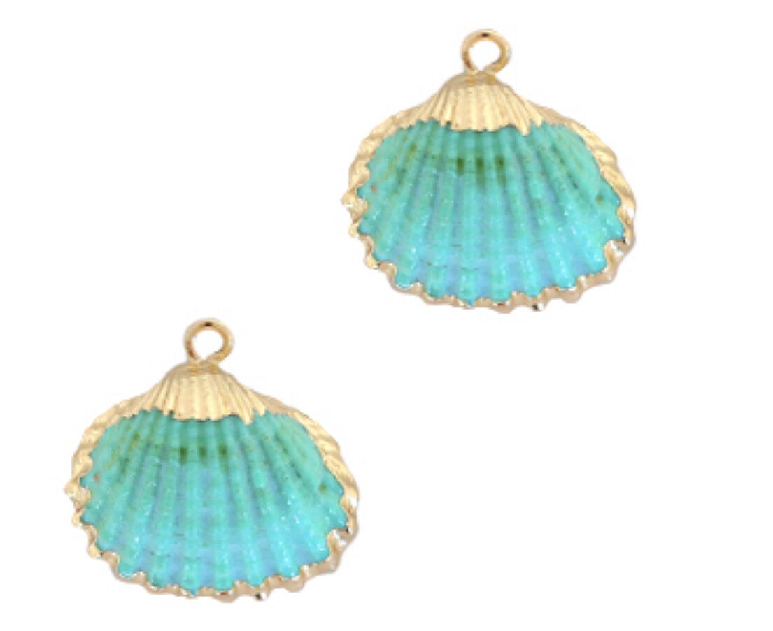 Schelp hanger Kokkel Turquoise blue - Gold 