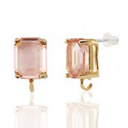 OORSTEKERS VAN CRYSTAL GLASS MET OOGJE PEACH-GOLD RECHTHOEK