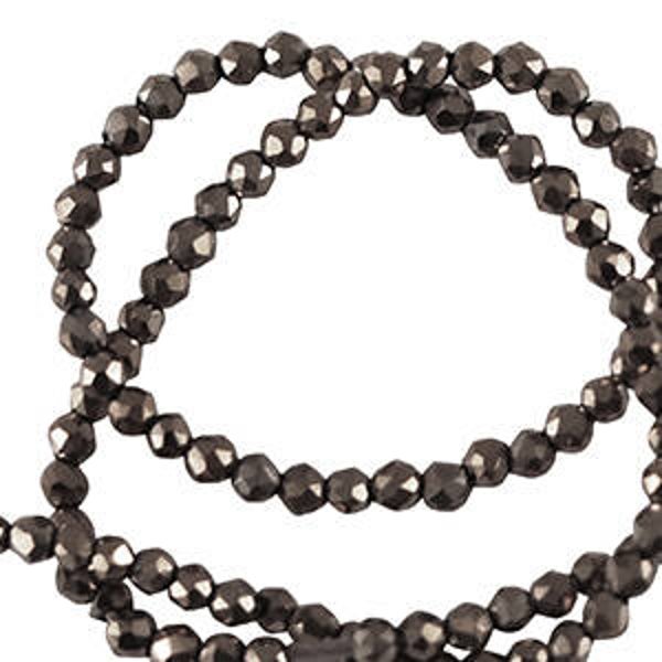 Facet kralen top quality Rond 2mm. Black pearl shine coating