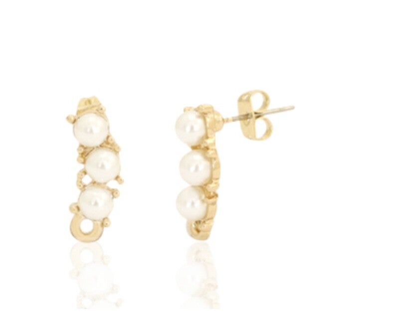 Metaal onderdelen DQ oorstekers langwerpig pearl met oogje Goud (nikkelvrij)