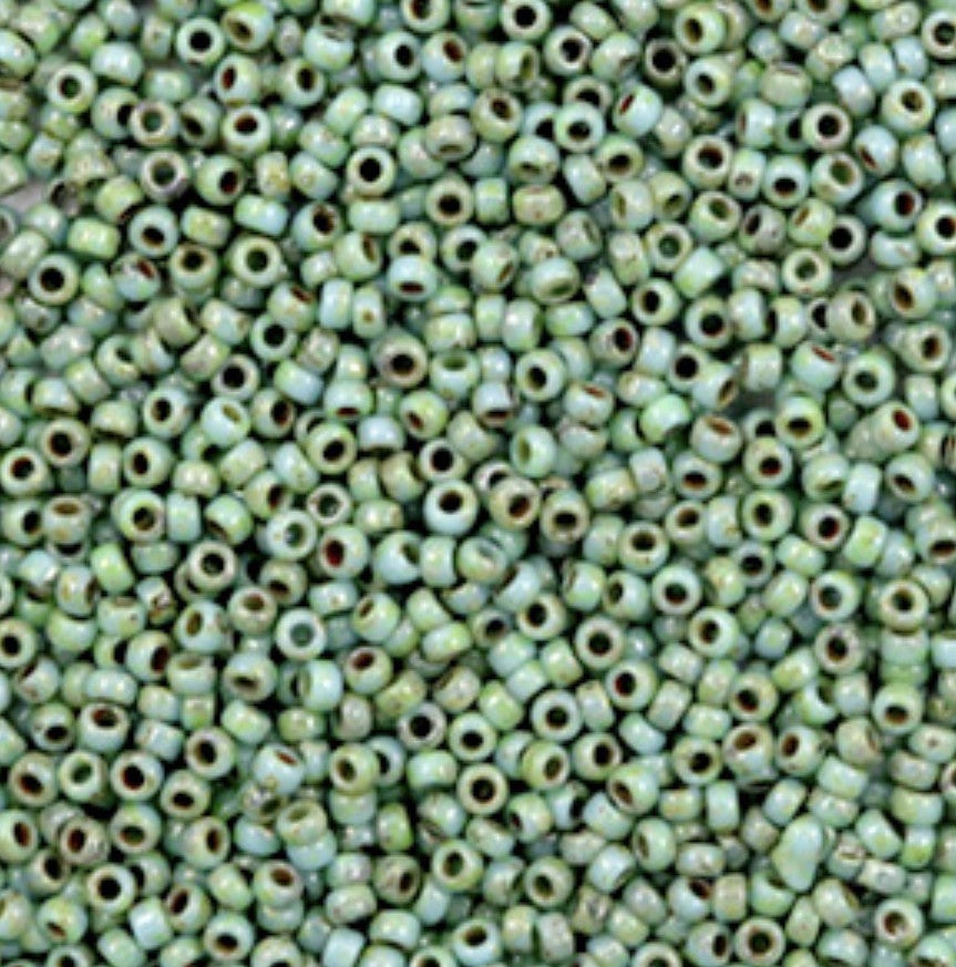 Miyuki Rocailles 15/0 opaque picasso turquoise green