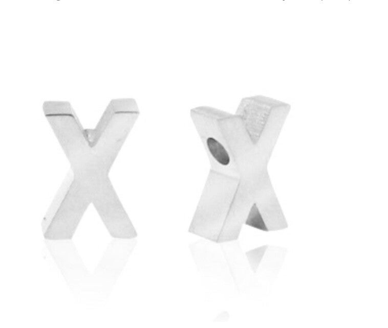 Stainless steel kraal / hanger Letter X zilver 
