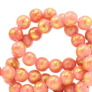 Natuursteen kralen 6mm calciet coral pink - Gold