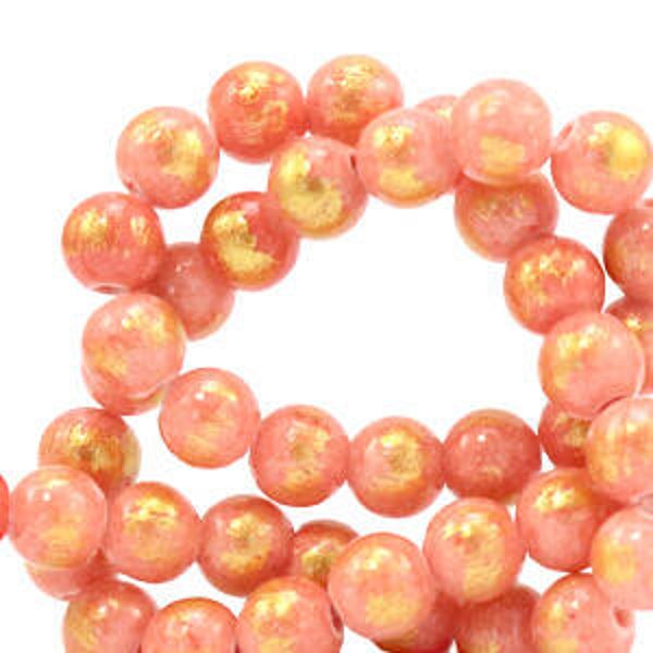 Natuursteen kralen 6mm calciet coral pink - Gold