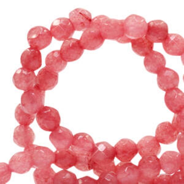 Natuursteen kralen 4mm Jade facet geslepen coral Red