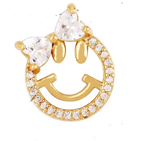 Zirkonia  bedel smiley met strikje Gold plated