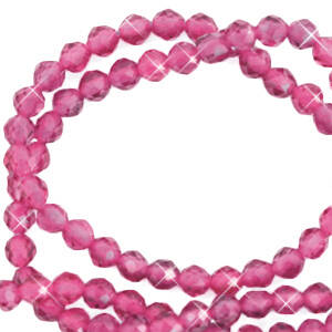 Natuursteen kralen 3mm Magenta pink-pearl shine coating