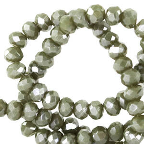 Facet kralen 6x4 mm Greenish grey - Pearl shine coating