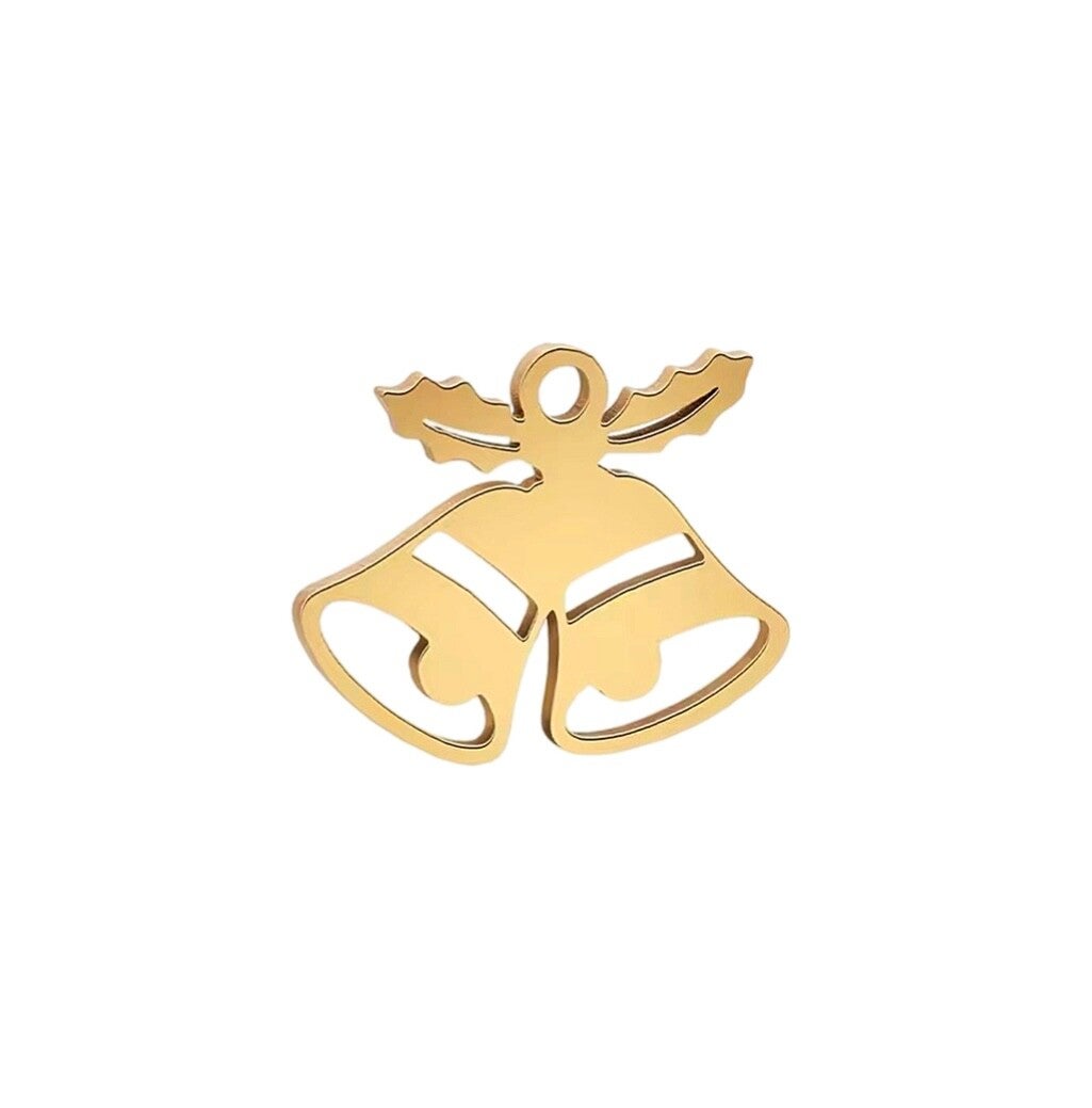 Bedel/hanger stainless steel kerst klokje goud