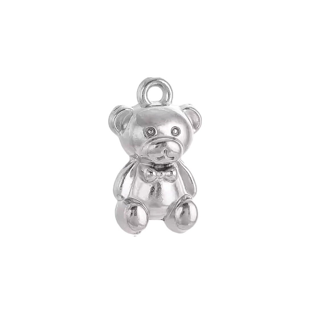 Bedel/hanger stainless steel teddybeer zilver