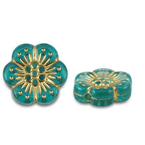 Acryl kralen Flower Turquoise blue-gold