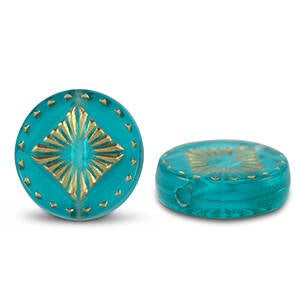 Acryl kralen round with square Turquoise blue-gold