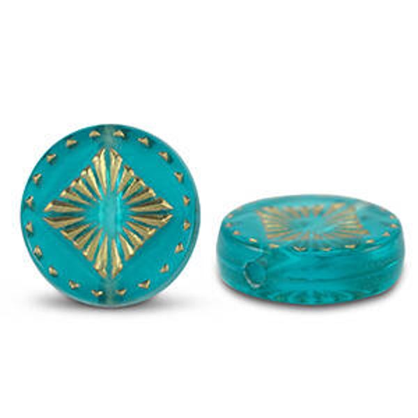 Acryl kralen round with square Turquoise blue-gold